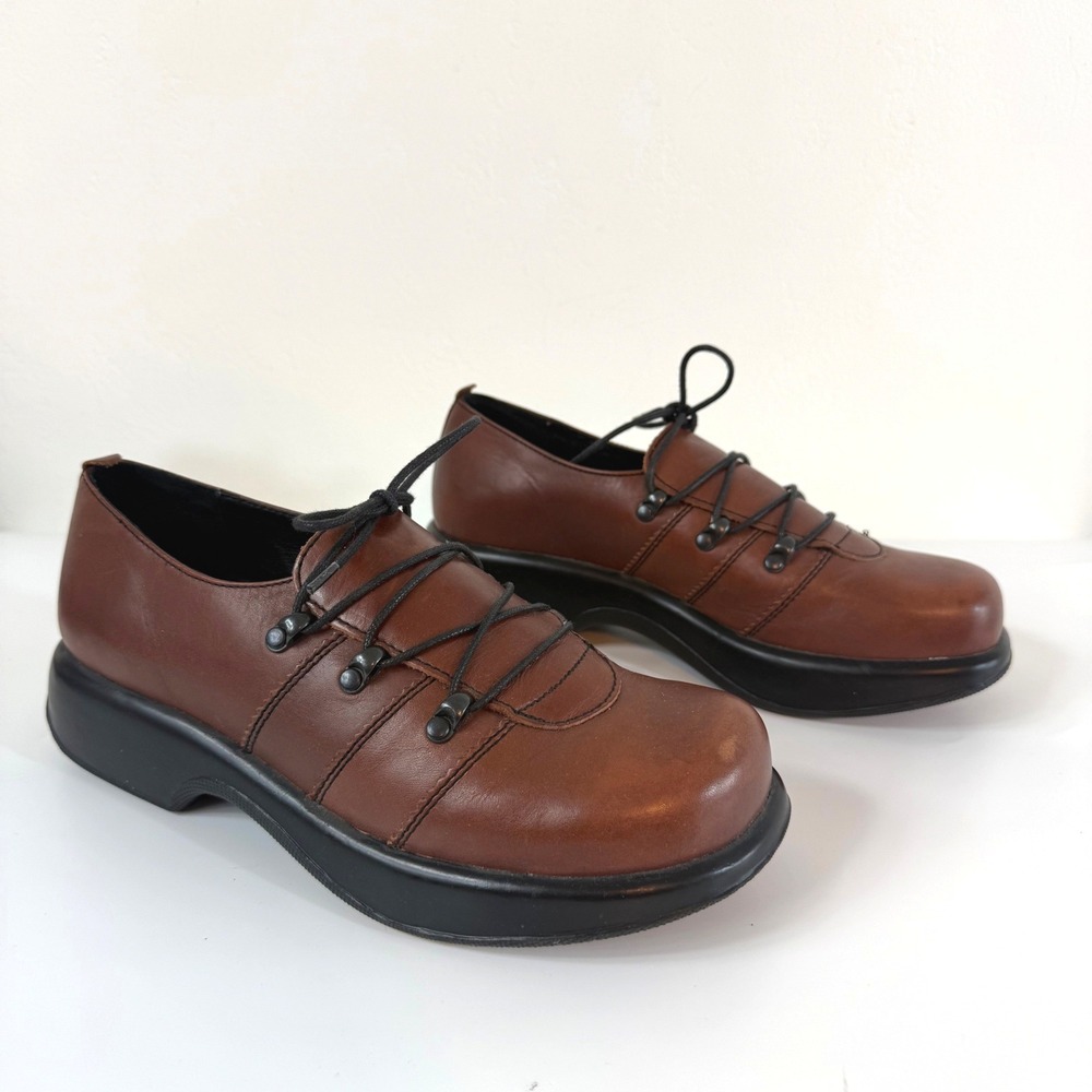 Dansko Leather Oxford Shoes EU 40 Brown Chunky Platform Comfort Dark Academia
